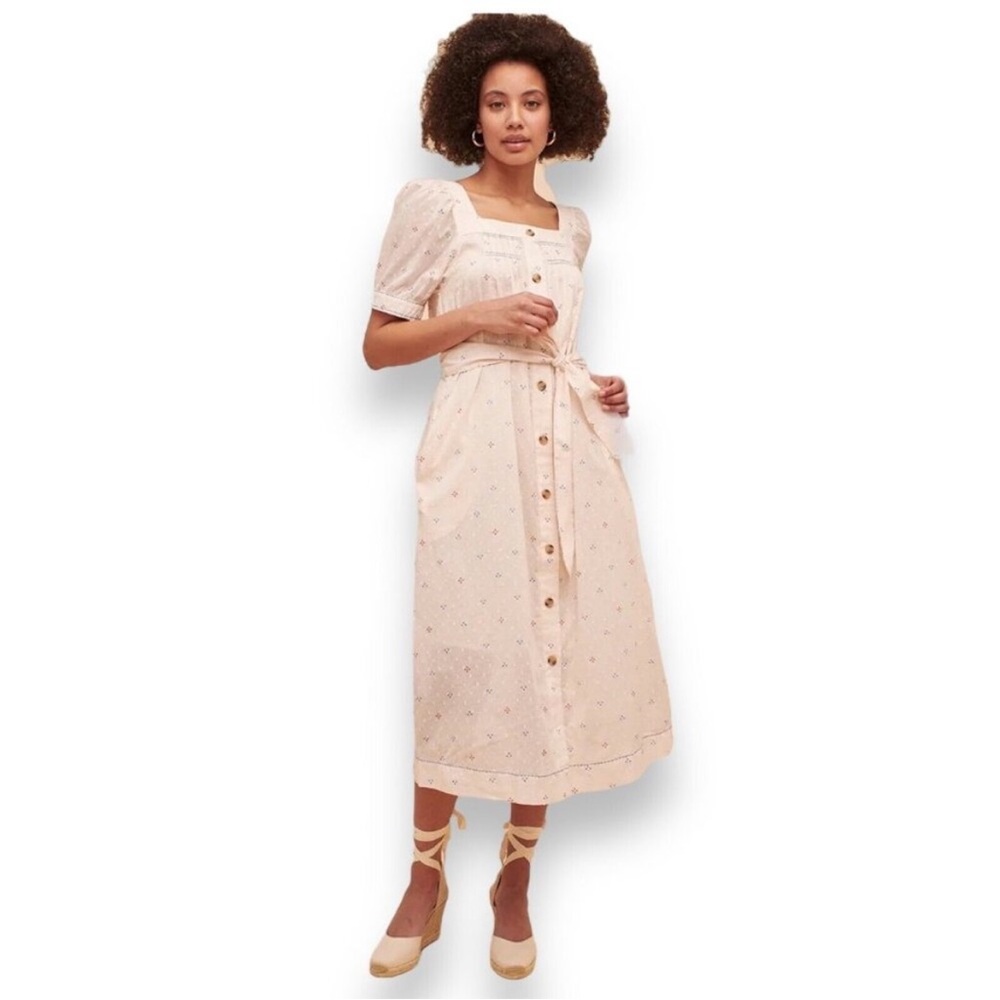 Soludos Isabella Button Front Midi Dress XL‎ NEW Puff Sleeve Embroidered Dot